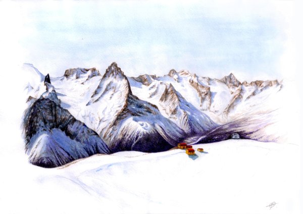 Эльбрус горы акварель