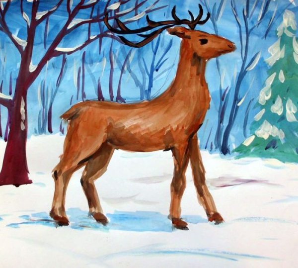 Рисование гуашью олень детьми