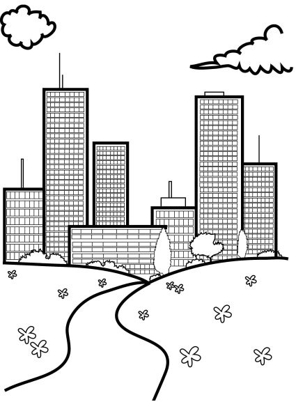 Современный город карандашом