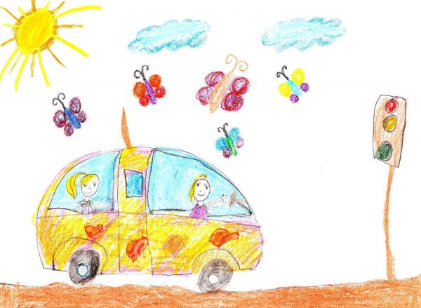 Детские рисунки поездка на автомобиле