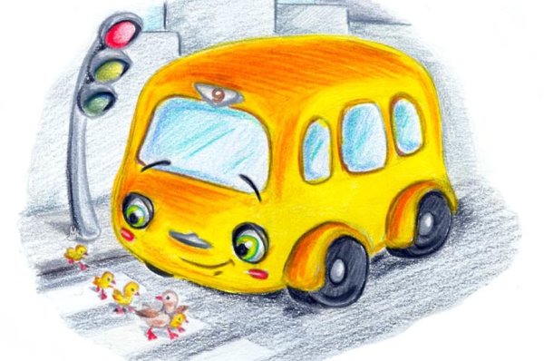 Автобус цветными карандашами