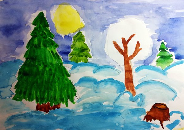 Елки в зимнем лесу для рисования