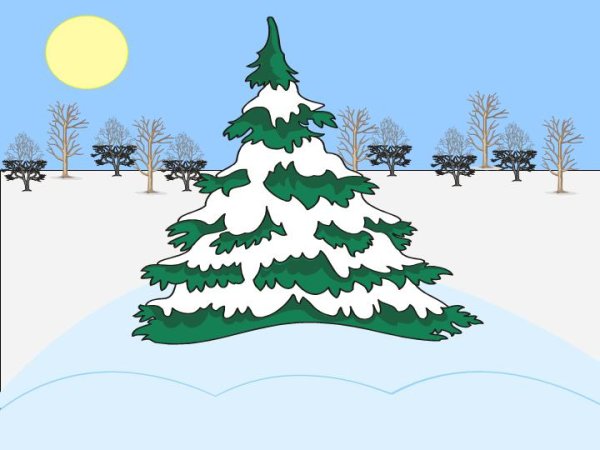 Нарисованная елочка зимой
