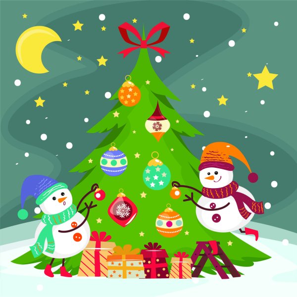 Снеговик с елкой