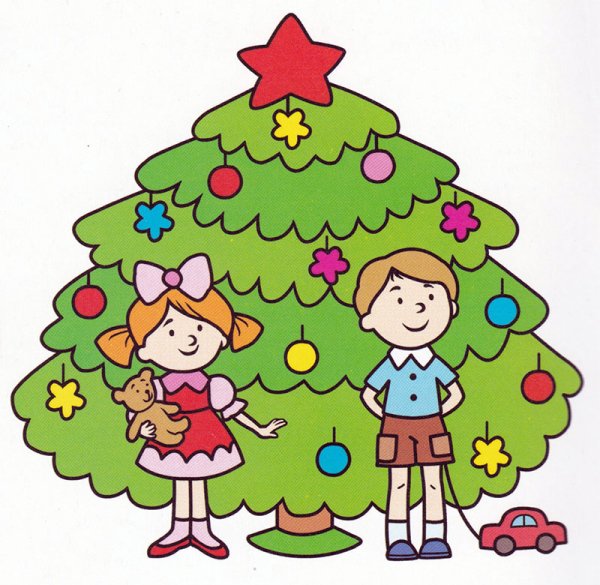 Иллюстрация дети возле елки