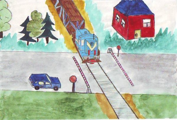 Рисунок с поездом на тему дорожного движения