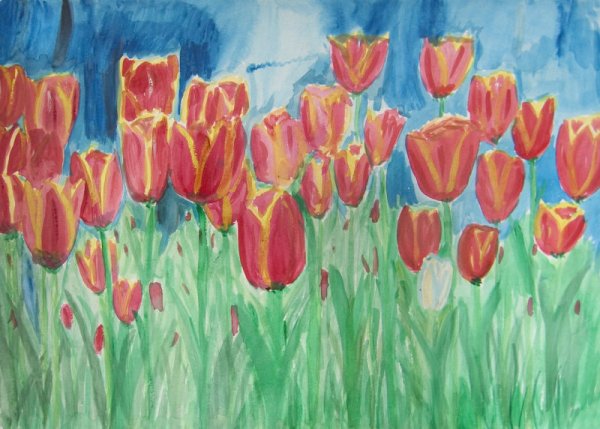 Тюльпан карандашом для детей