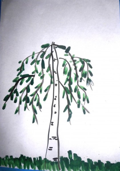 Береза гуашью