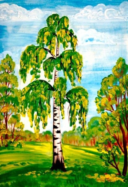 Рисование:  "русская берёзка"