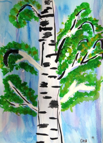 Рисование красками береза