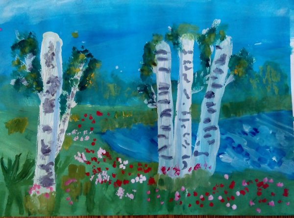 Рисование березы в средней группе