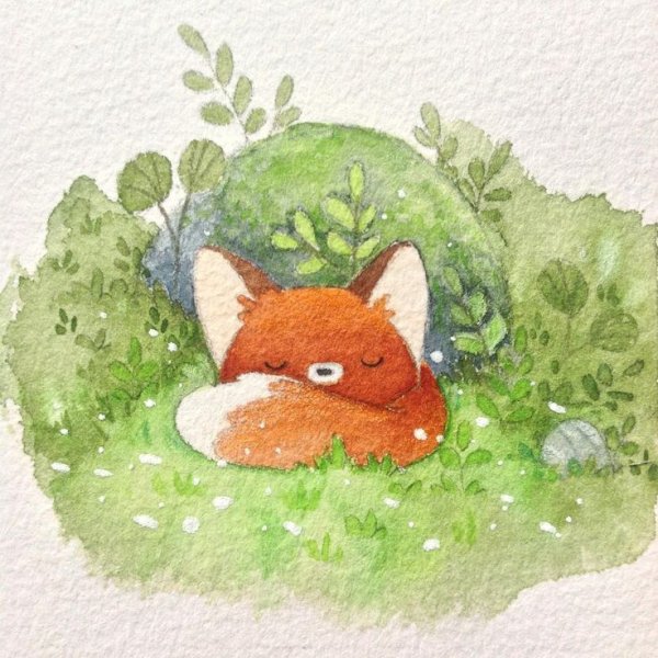 Милый Лисенок акварель