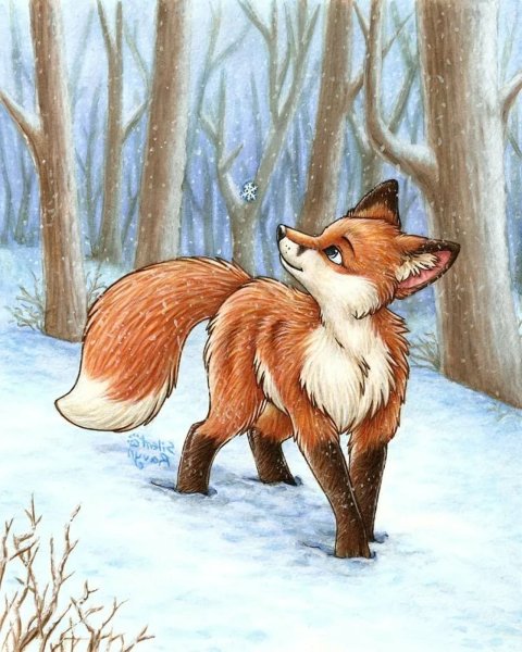 Лиса в зимнем лесу