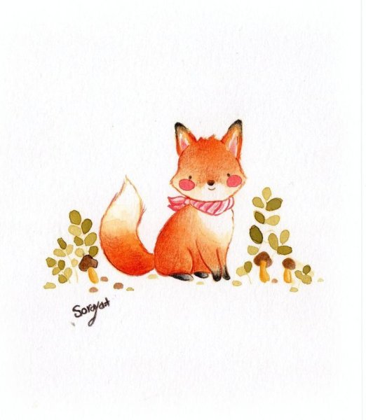 Смешная лиса акварель