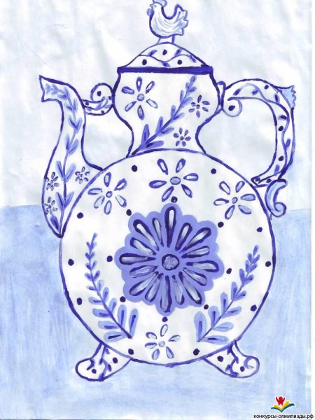 Рисование чайника Гжель