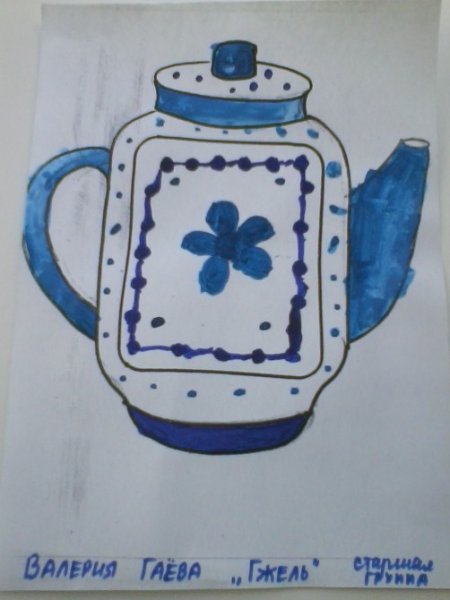 Гжель посуда для детей рисование
