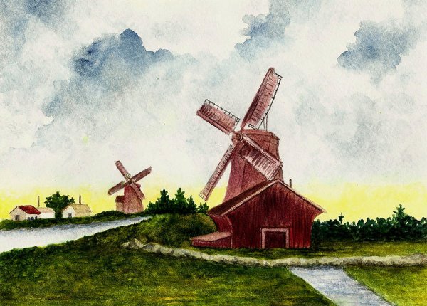 Пейзаж с ветряной мельницей