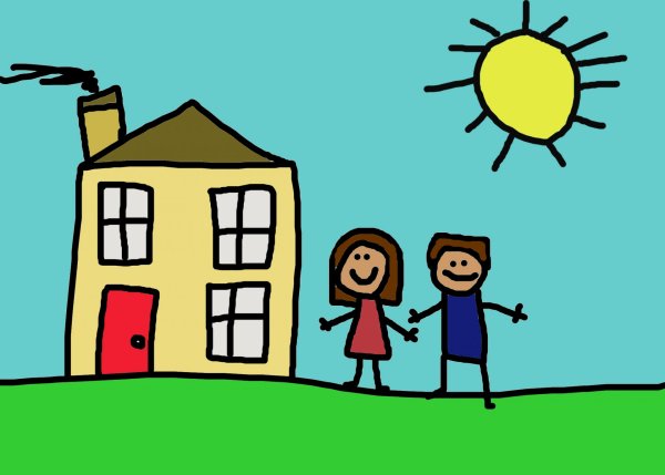 Семья во дворе дома рисунок