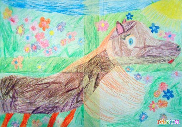 Лошадь рисунок детский