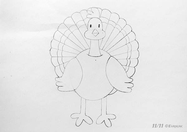 Раскраска индюк с индюшатами