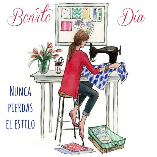 Нарисованная девушка шьет