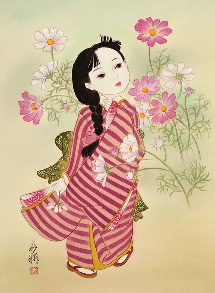 Рисование японки в кимоно