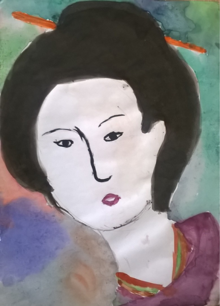 Японка в кимоно рисунок