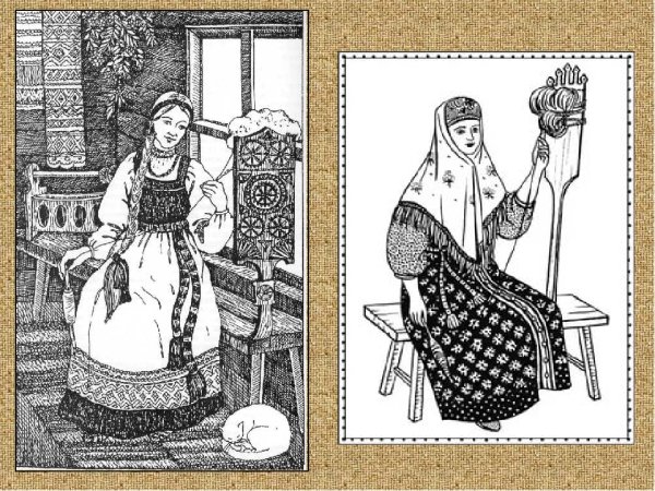 Девушка с прялкой раскраска