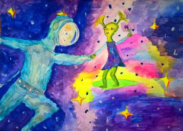 Рисунок космос гуашью для детей