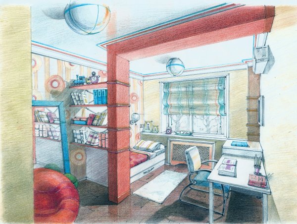 Интерьер цветными карандашами