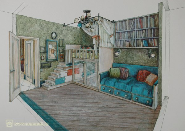 Угловая перспектива интерьера