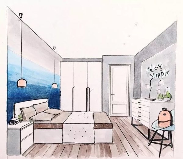 Эскиз интерьера детской комнаты