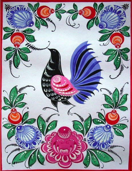 Городецкая роспись птица фазан