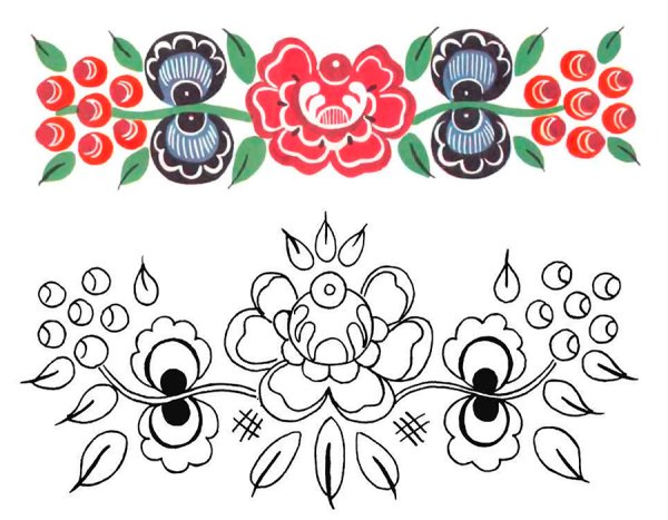 Ленточный орнамент Городецкой росписи