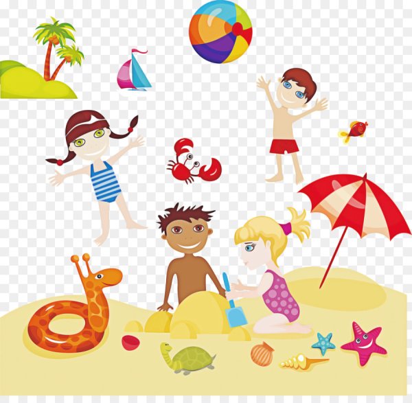 Дети на пляже мультяшные