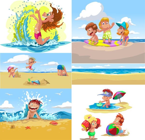 Дети на пляже мультяшные