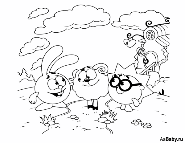 Смешарики раскраска Нюша Крош Ёжик