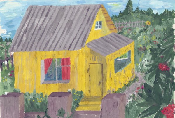 Детский рисунок домик в деревне
