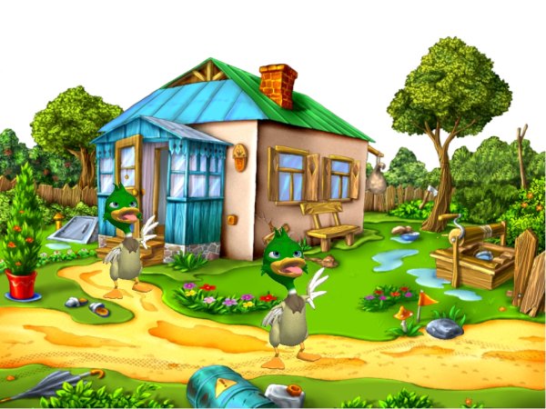 Деревенский домик мультяшный