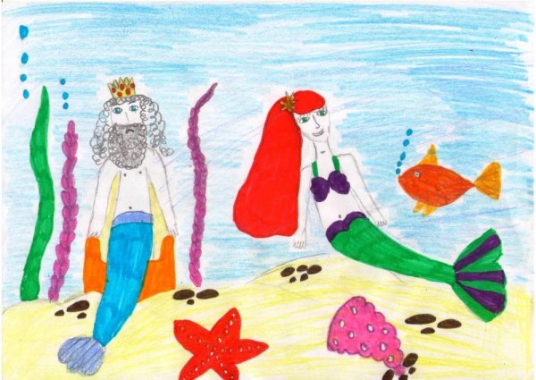 Русалки в подводном царстве рисование