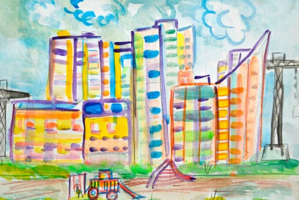 Детский рисунок город