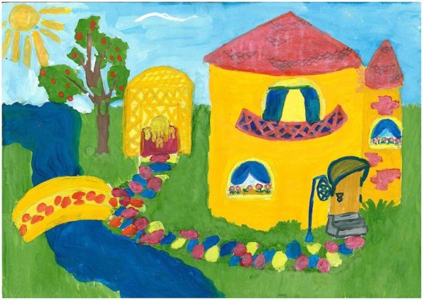 Детский рисунок домика красками