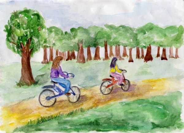 Рисование катание на велосипеде