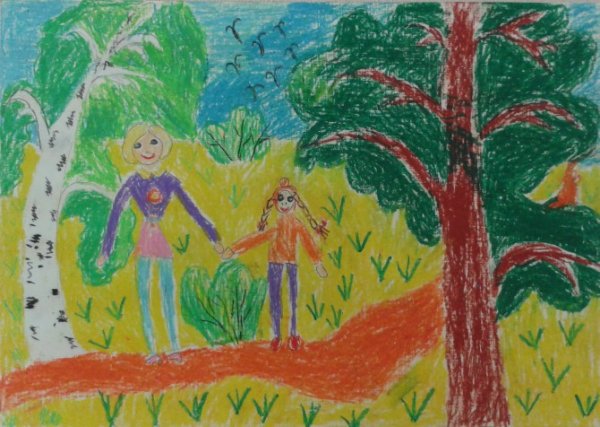 Прогулка с мамой в парке рисование