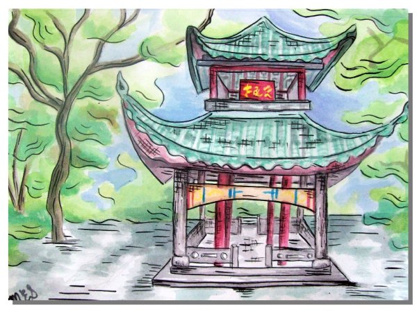 Храм пагода в Японии рисунок