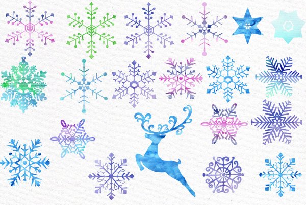 Снежинки акварель