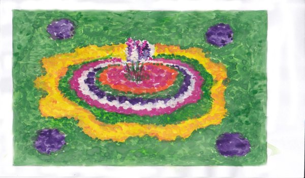 Детский рисунок клумба с цветами