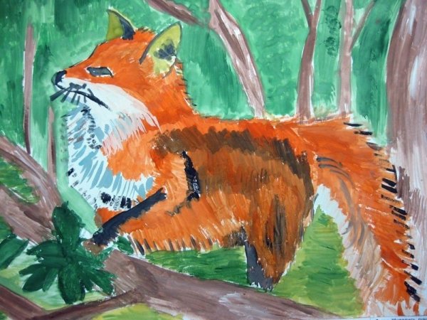 Лиса красками для детей