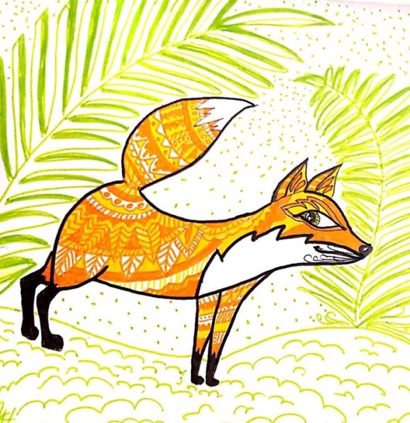 Лиса в декоративном стиле