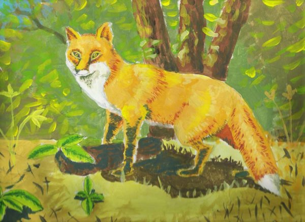 Животные в природе гуашью